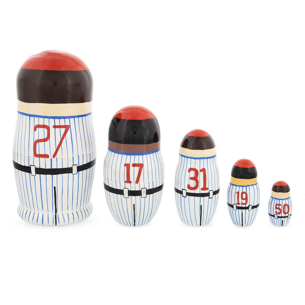 Set of 5 Baseball Wooden Nesting Dolls 6 Inches - Image 3
