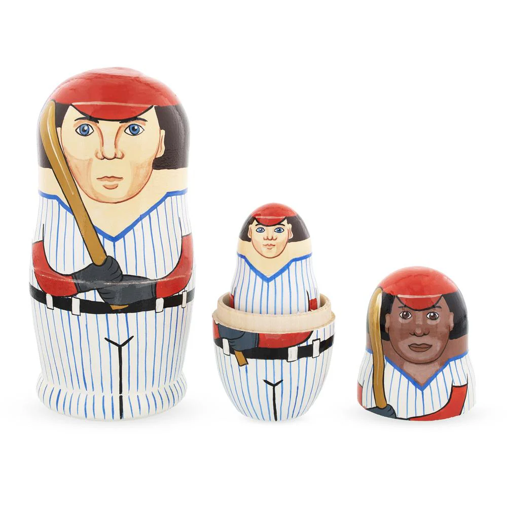 Set of 5 Baseball Wooden Nesting Dolls 6 Inches - Image 4