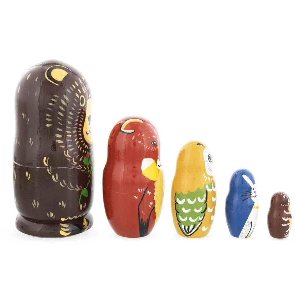 Set of 5 Bear, Fox, Owl, Bunny & Otter Wooden Nesting Dolls 6 Inches - Image 2