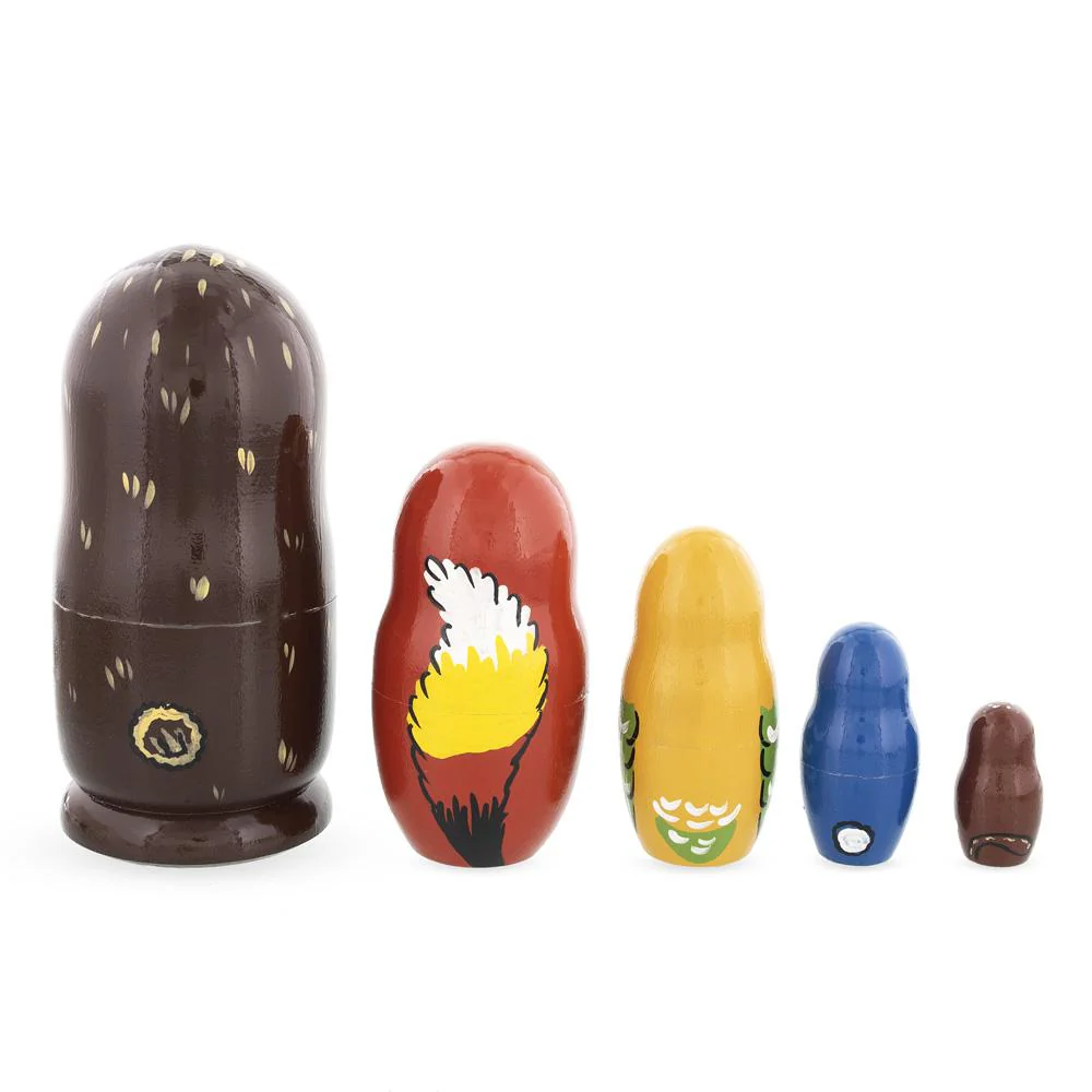 Set of 5 Bear, Fox, Owl, Bunny & Otter Wooden Nesting Dolls 6 Inches - Image 3