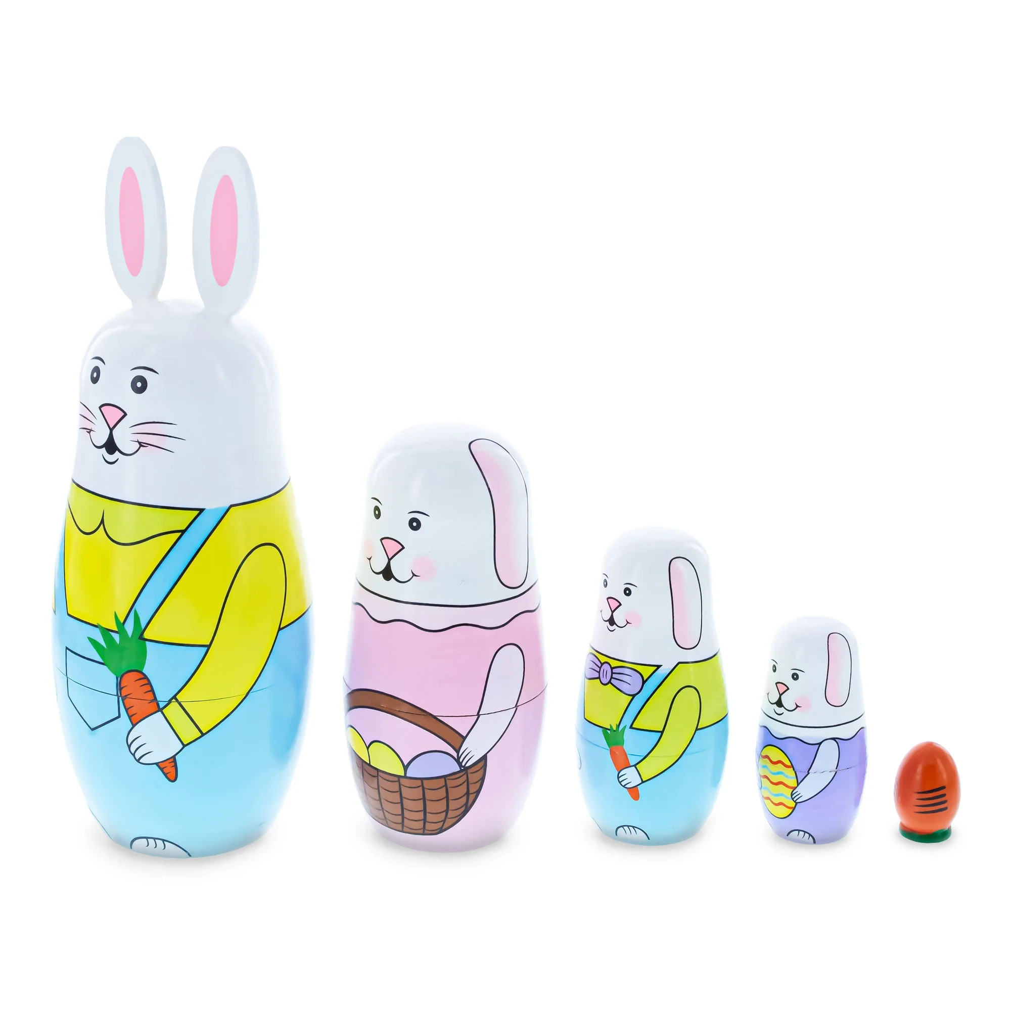 Set of 5 Bunnies Wooden Nesting Dolls 7 Inches Tall - Image 3