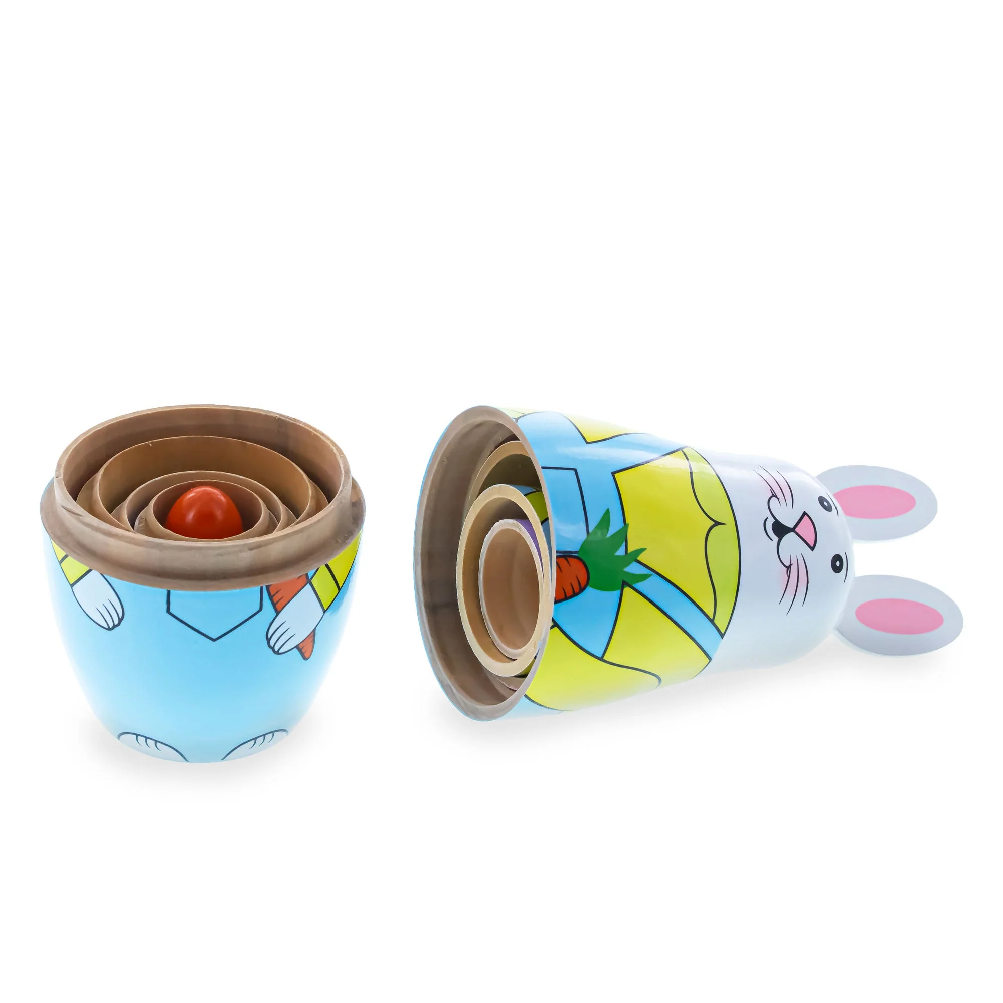Set of 5 Bunnies Wooden Nesting Dolls 7 Inches Tall - Image 4