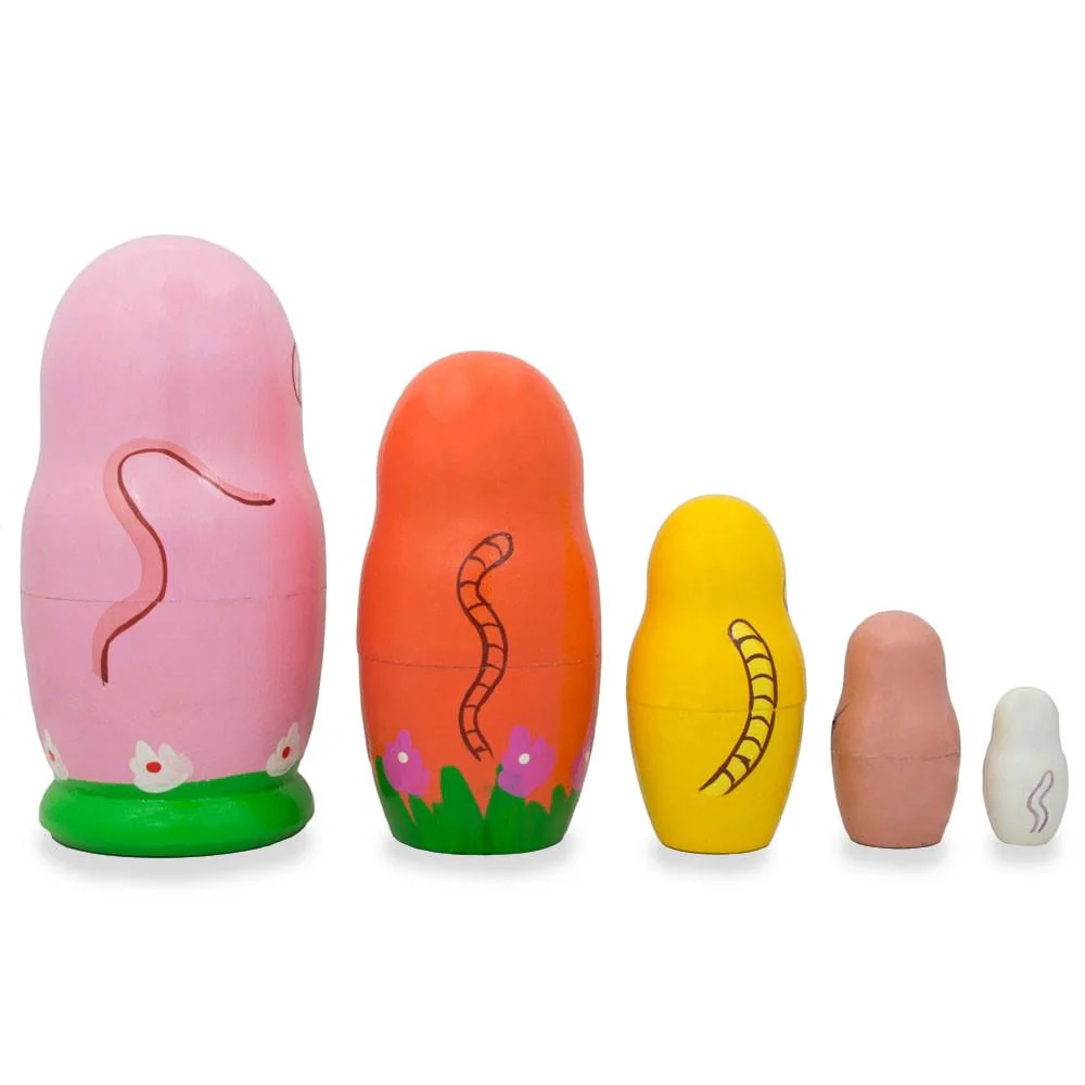 Set of 5 Cats and Kitties Wooden Nesting Dolls 4.25 Inches - Image 2
