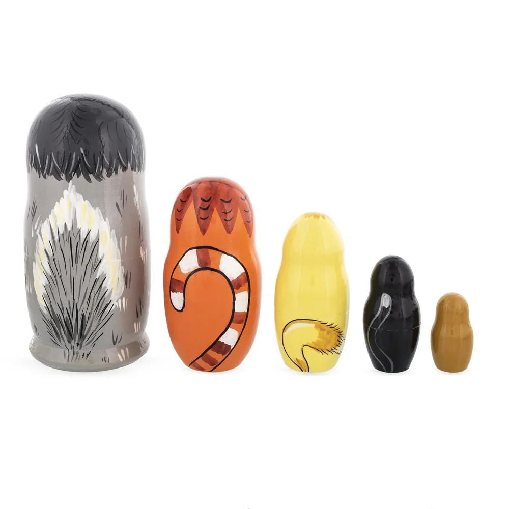 Set of 5 Cats Family Wooden Nesting Dolls 6 Inches - Image 2
