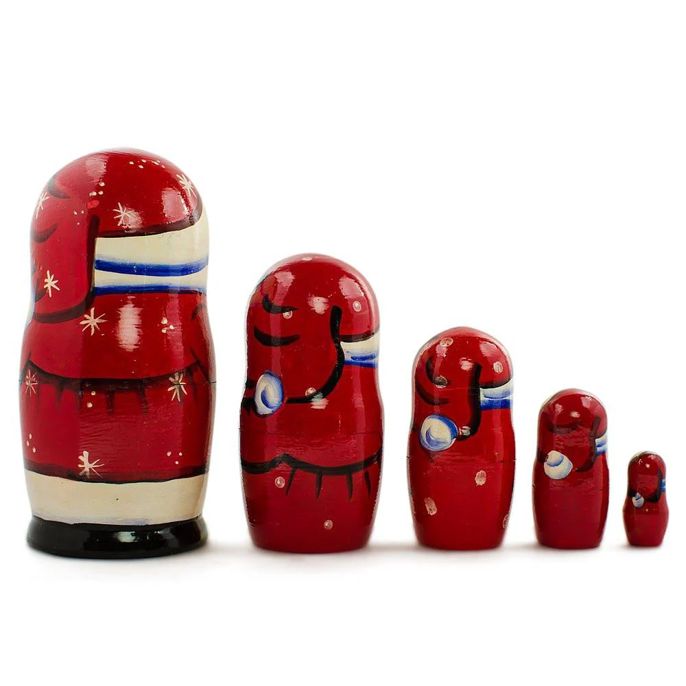 Set of 5 Cheerful Santa Wooden Nesting Dolls 7 Inches - Image 2