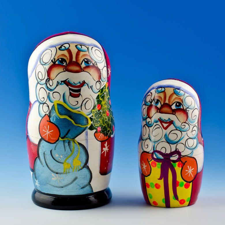 Set of 5 Cheerful Santa Wooden Nesting Dolls 7 Inches - Image 3