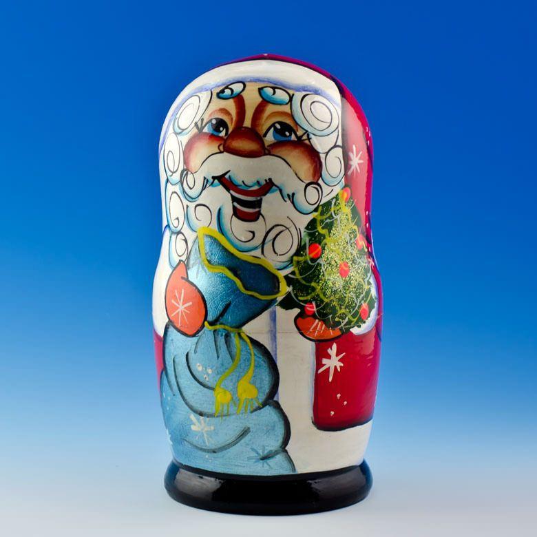 Set of 5 Cheerful Santa Wooden Nesting Dolls 7 Inches - Image 4