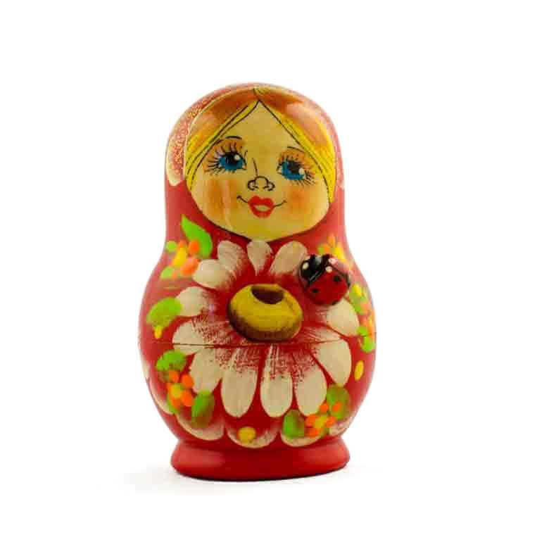 Set of 5 Daisy Flowers on Red Dress Nesting Dolls 3.5 Inches - Image 3