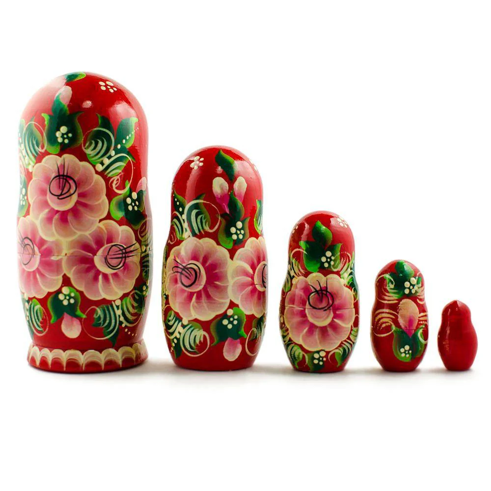 Set of 5 Dancing Couple in Winter Village Nesting Dolls 6.5 Inches - Image 2