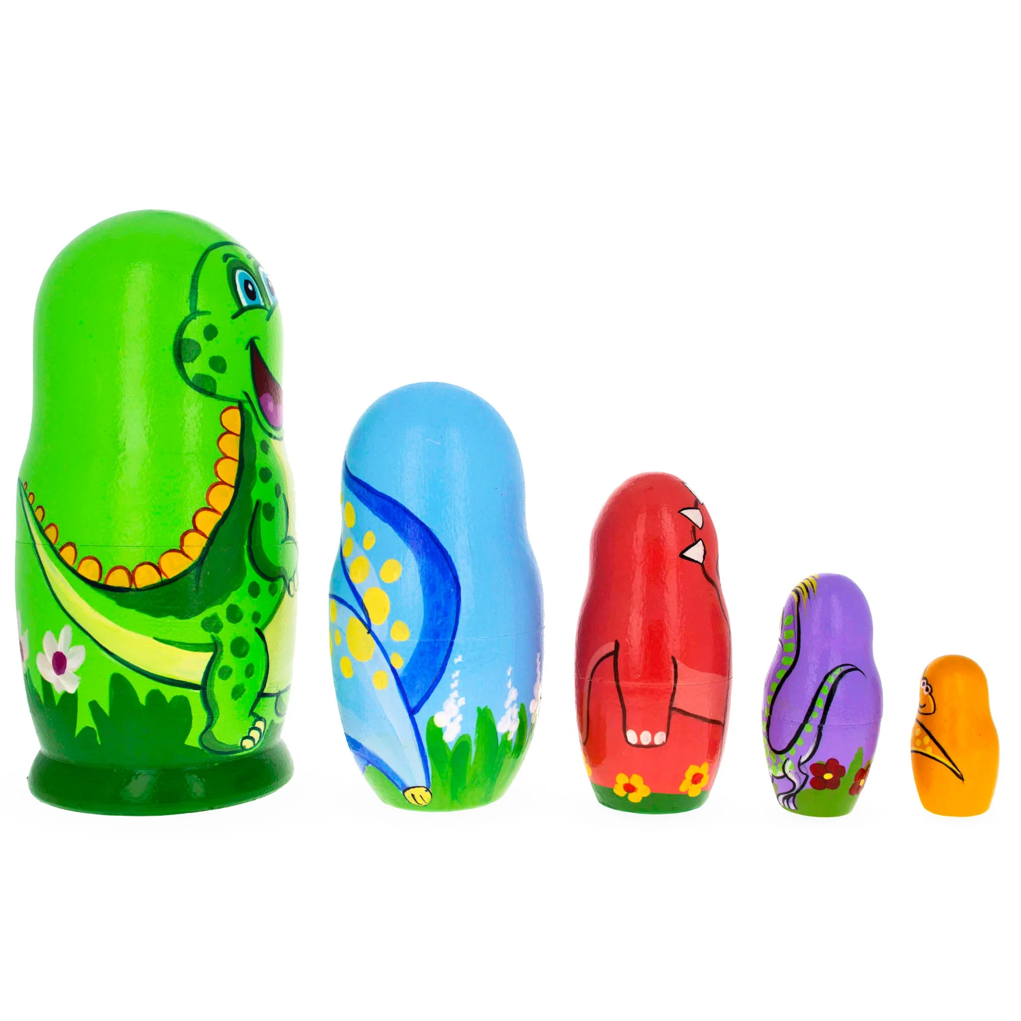 Set of 5 Dinosaurs Wooden Nesting Dolls 6 Inches - Image 3