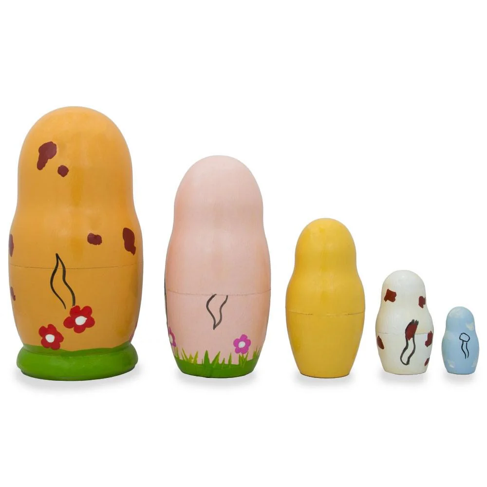 Set of 5 Dogs and Puppies Wooden Nesting Dolls 4.25 Inches - Image 2