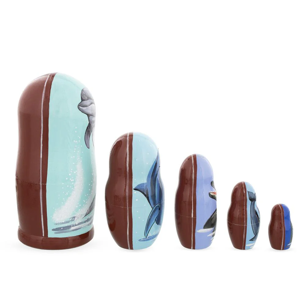 Set of 5 Dolphins Wooden Nesting Dolls 6 Inches - Image 2