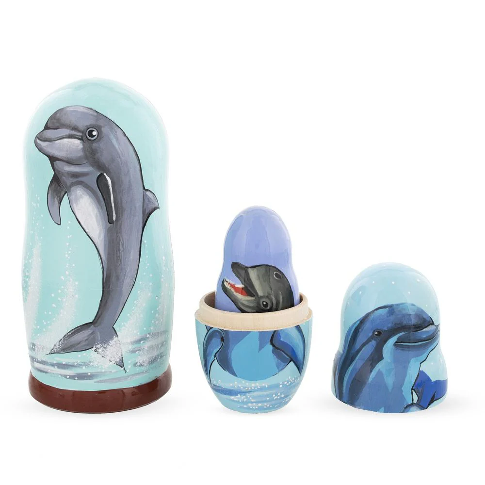 Set of 5 Dolphins Wooden Nesting Dolls 6 Inches - Image 4
