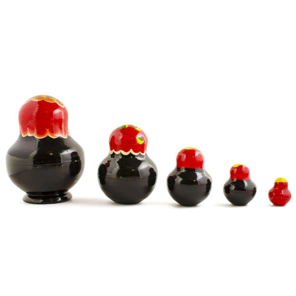 Set of 5 Elena Red Dress Wooden Nesting Dolls 4.75 Inches - Image 2