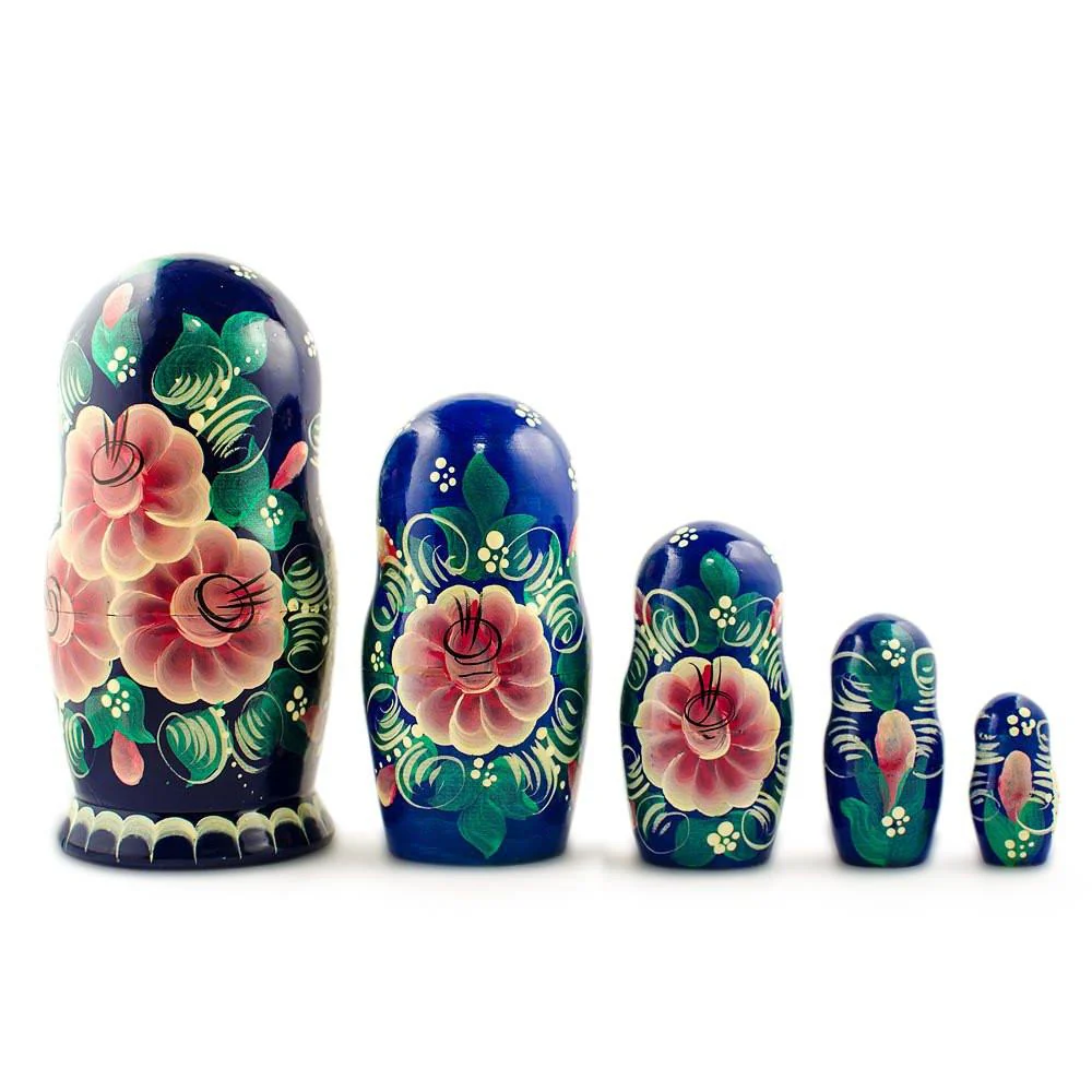 Set of 5 Family Christmas Celebration Wooden Nesting Dolls 6.5 Inches - Image 2