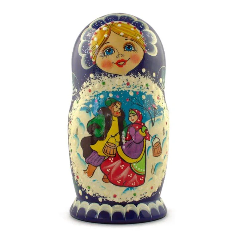 Set of 5 Family Christmas Celebration Wooden Nesting Dolls 6.5 Inches - Image 3