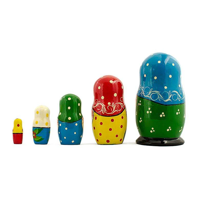 Set of 5 Folk Girls Wooden Nesting Dolls 5.5 Inches - Image 2