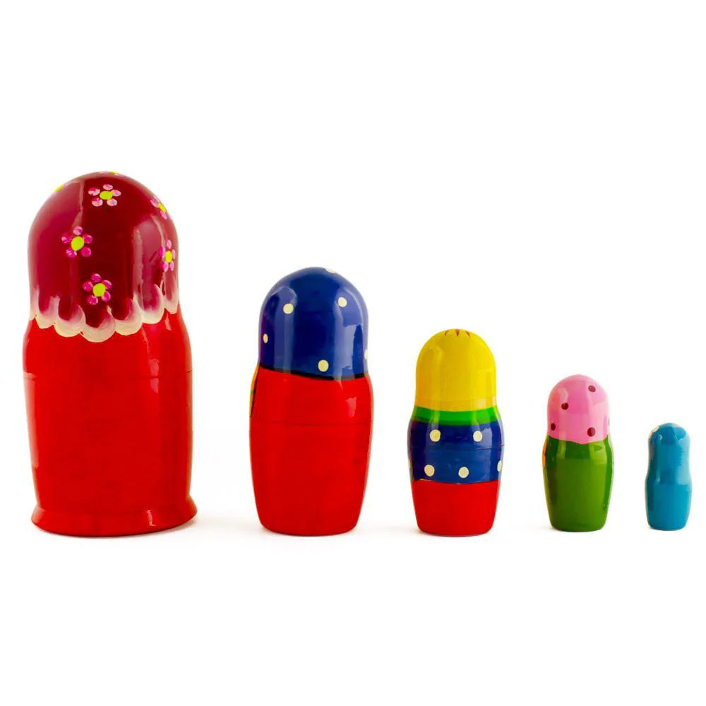 Set of 5 Girls with Cat, Rooster and Duck Animals Nesting Dolls 6 Inches - Image 2