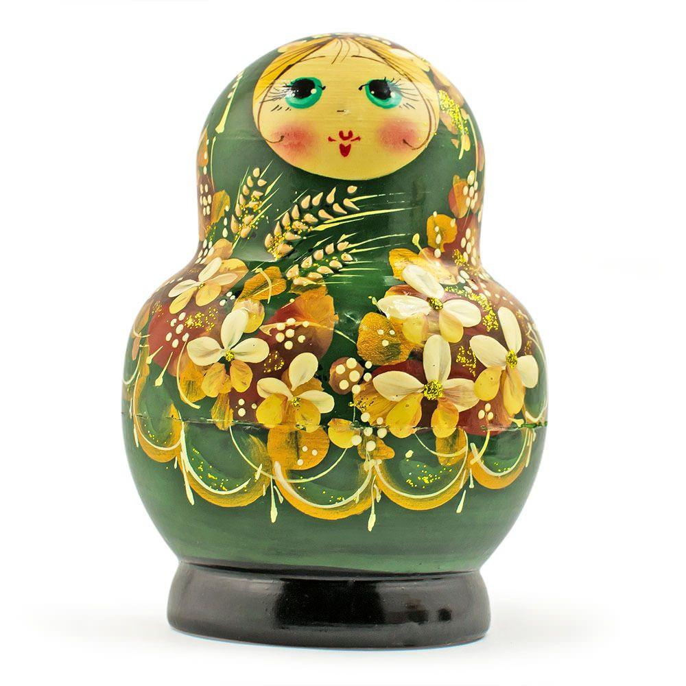 Set of 5 Golden Flowers on Red Dress Nesting Dolls  5 Inches - Image 3