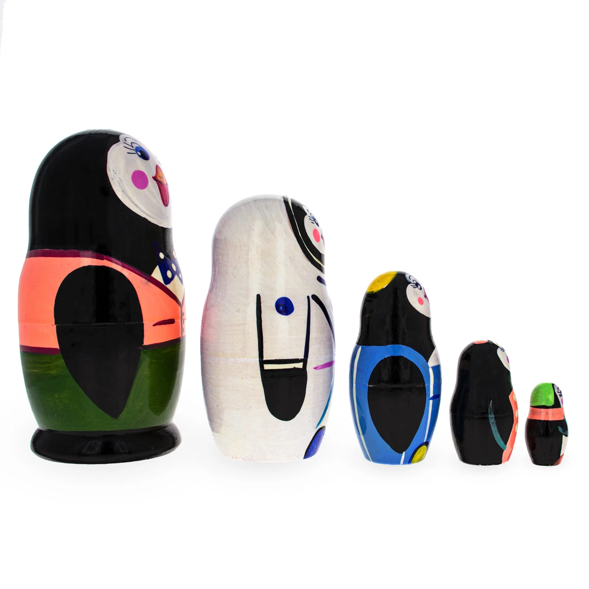 Set of 5 Happy Penguins  Nesting Dolls - Image 2