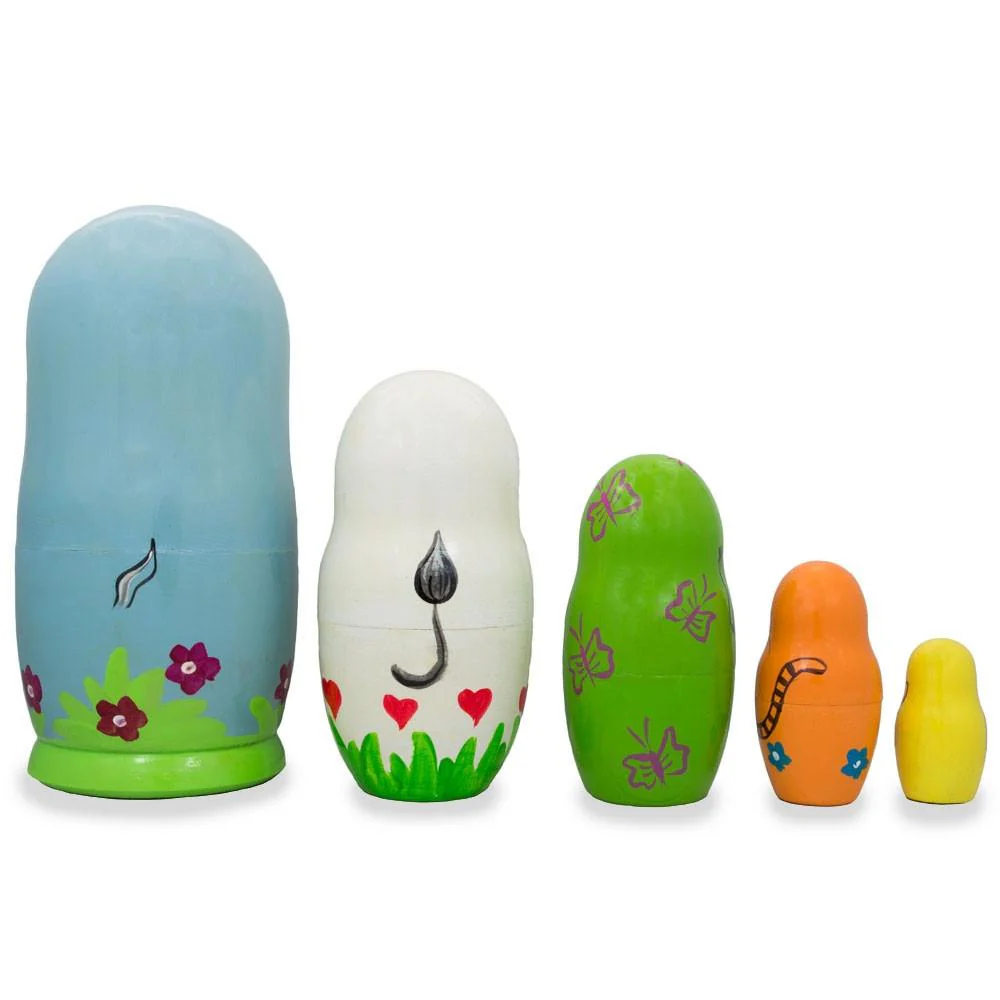 Set of 5 Hippo, Zebra and Tiger Wooden Animal Nesting Dolls 6 Inches - Image 2