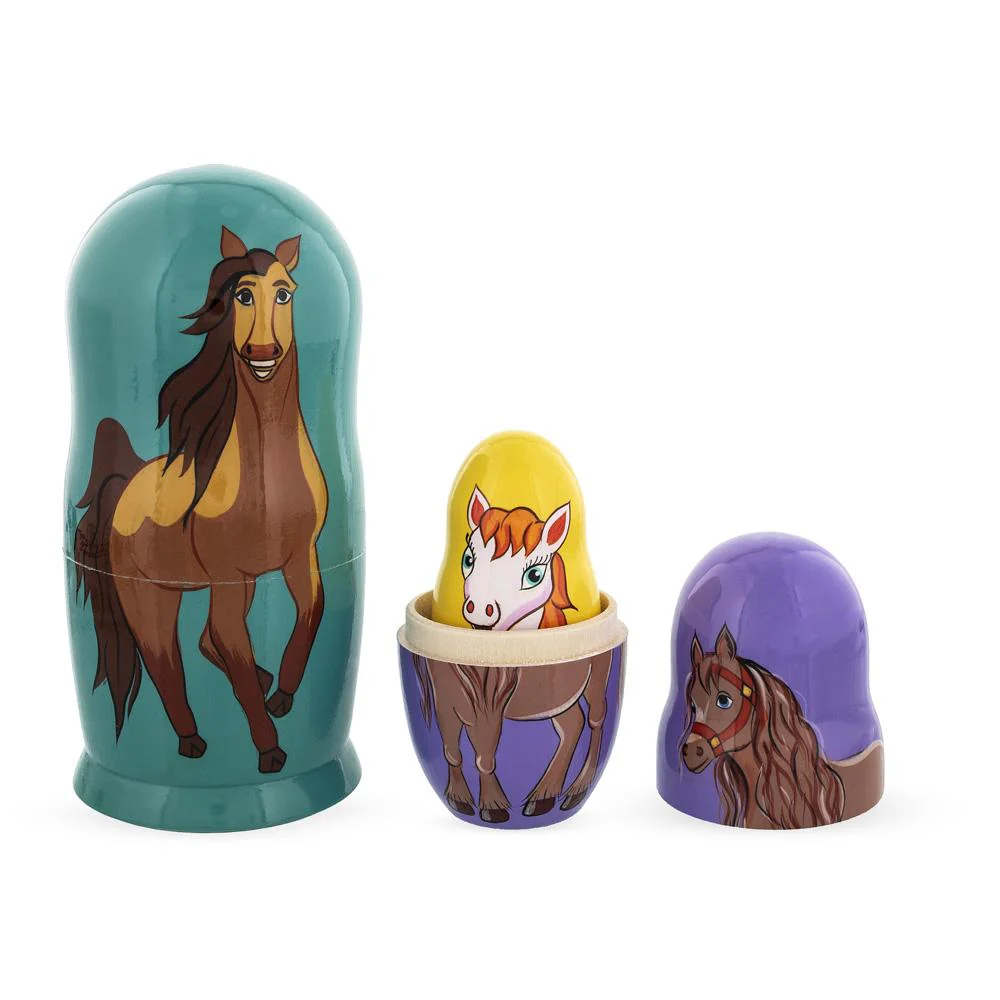 Set of 5 Horses Wooden Nesting Dolls 6 Inches - Image 4