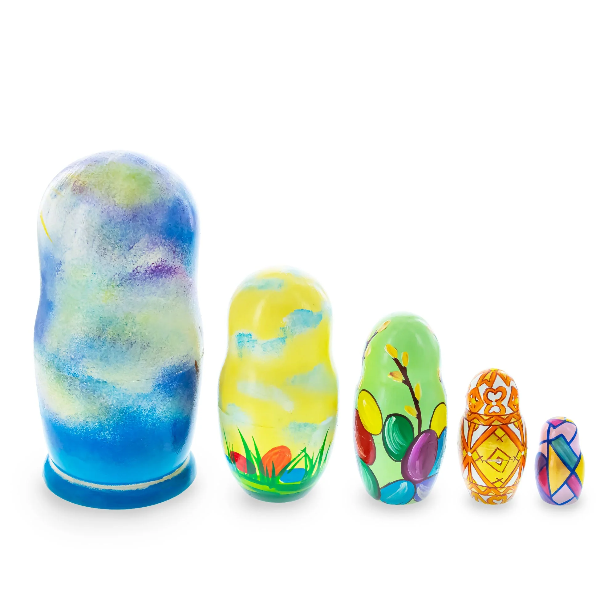 Set of 5 Jesus Christ Rising, Angel and Easter Eggs Wooden Nesting Dolls 6 Inches - Image 5