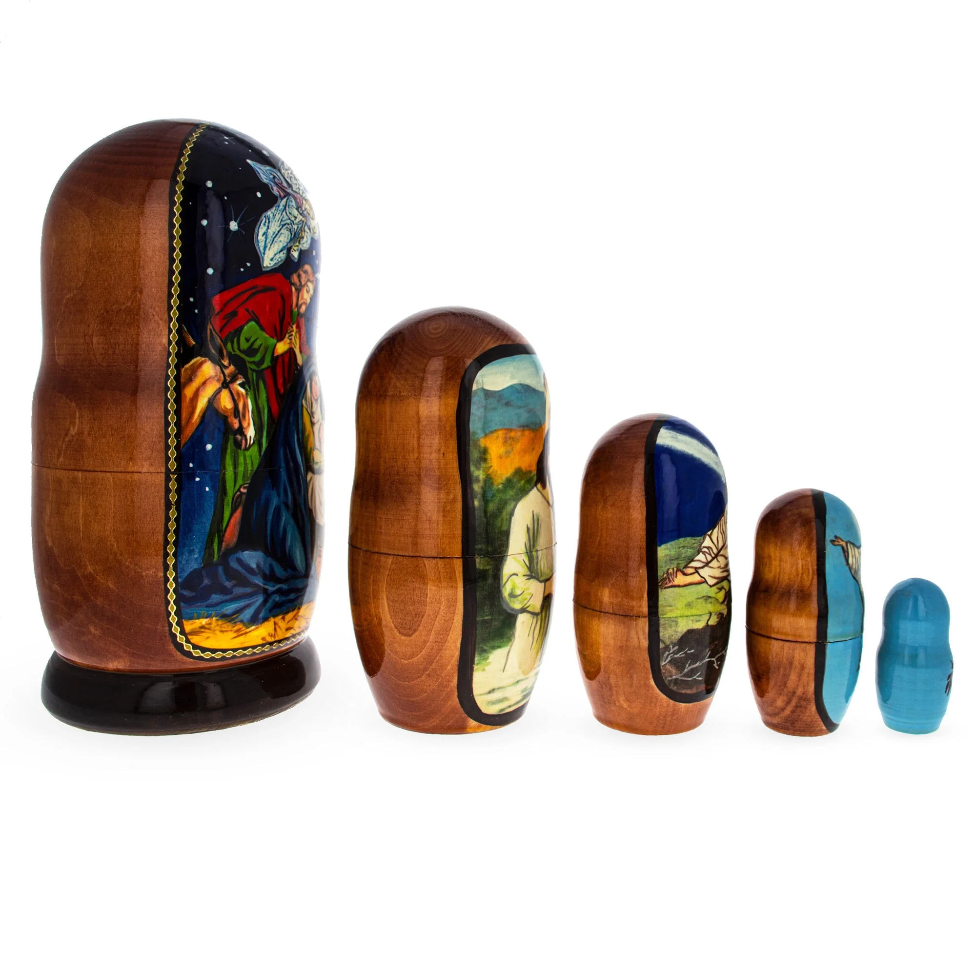 Set of 5 Jesus is Born Nativity Scene Nesting Dolls Matryoshka - Image 2