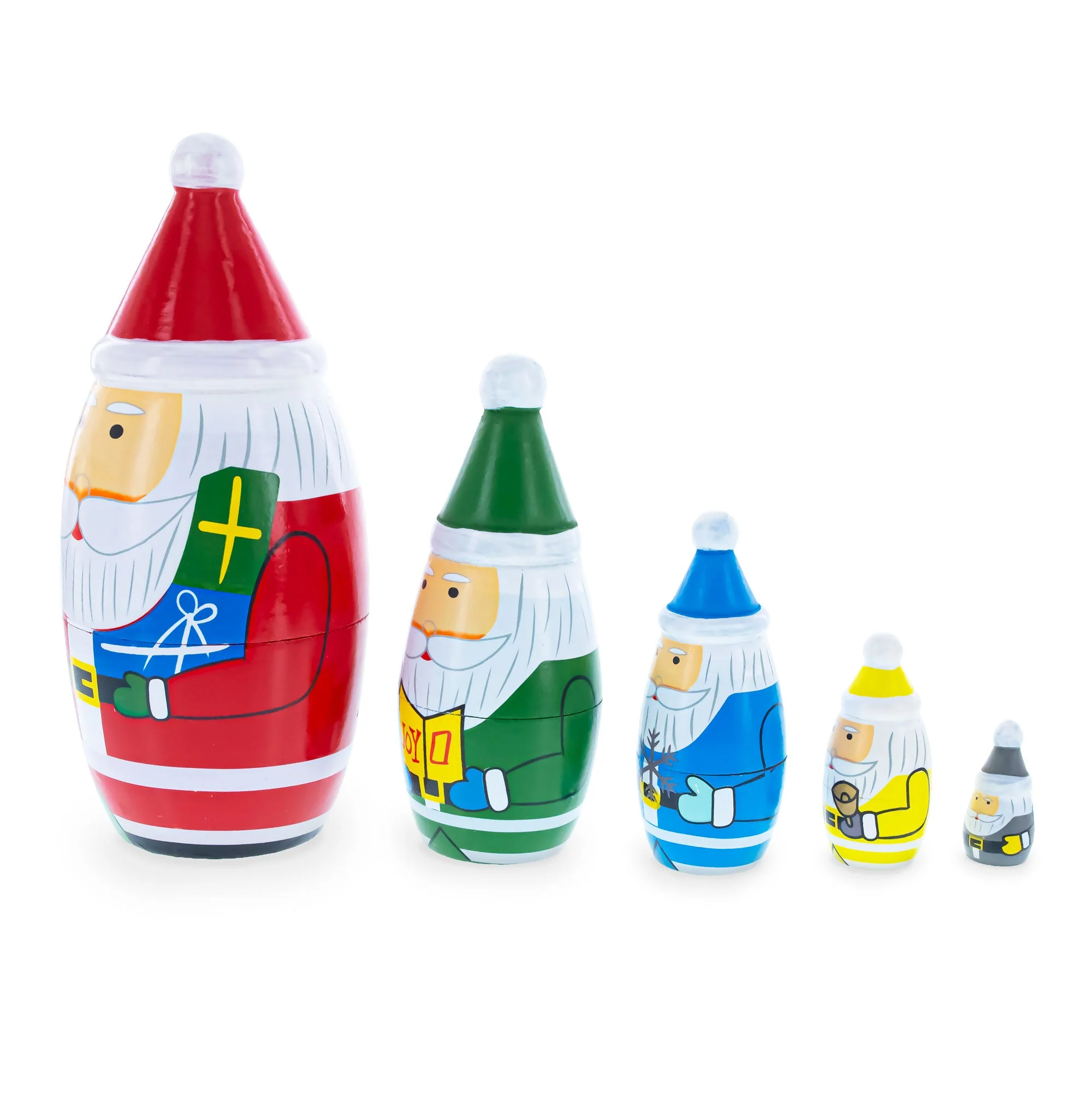 Set of 5 Multicolor Santa with Christmas Gifts Wooden Nesting Dolls 5.5 Inches - Image 4