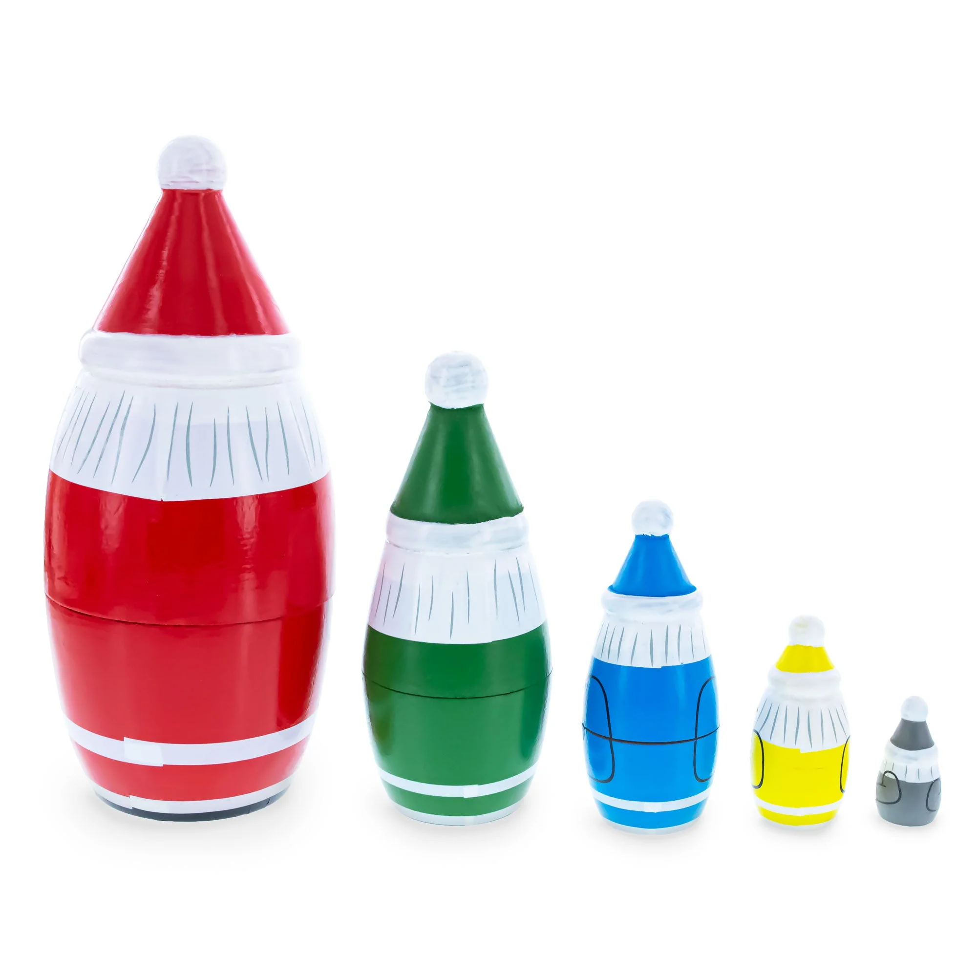 Set of 5 Multicolor Santa with Christmas Gifts Wooden Nesting Dolls 5.5 Inches - Image 5