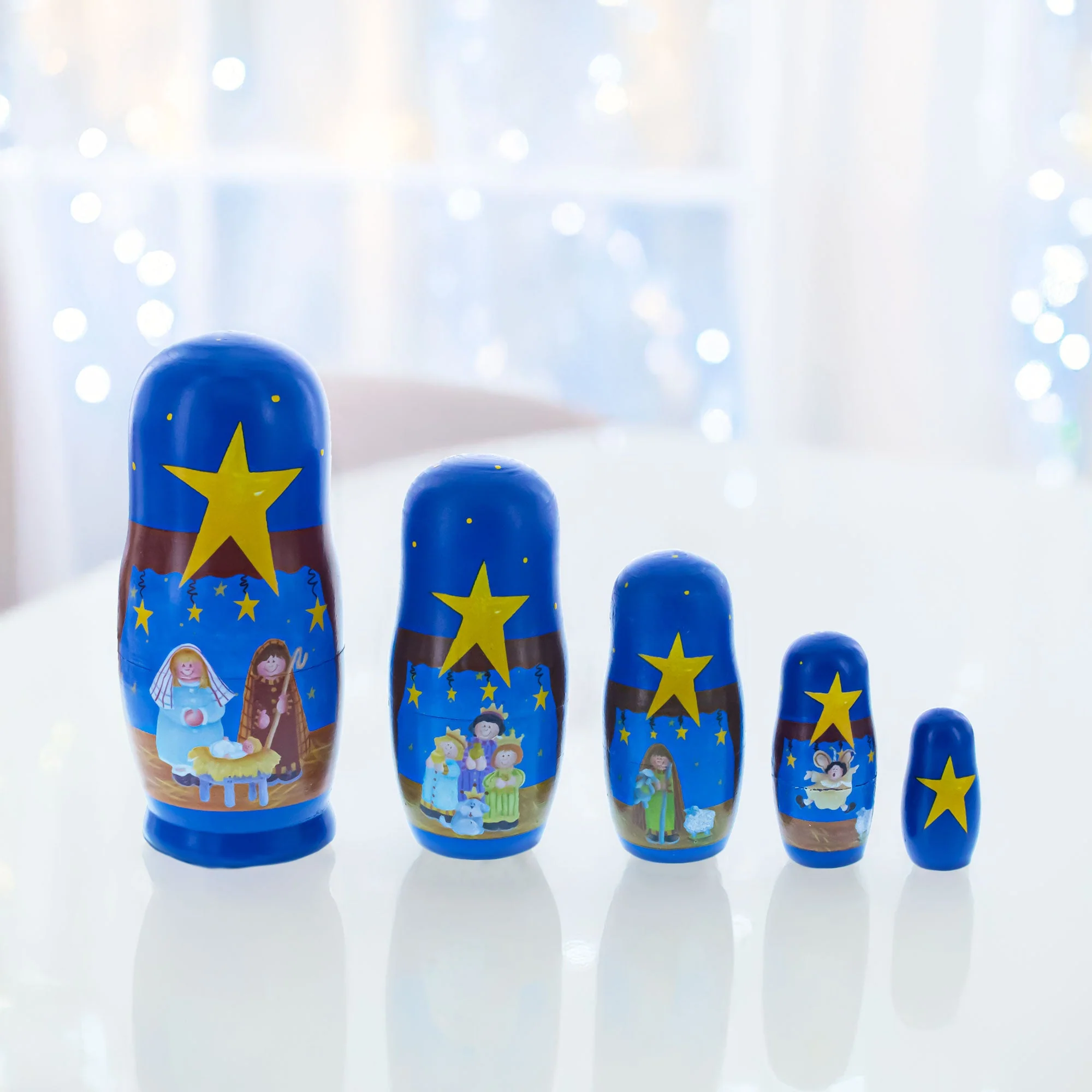 Set of 5 Nativity Scene Set Wooden Nesting Dolls 5.75 Inches - Image 2