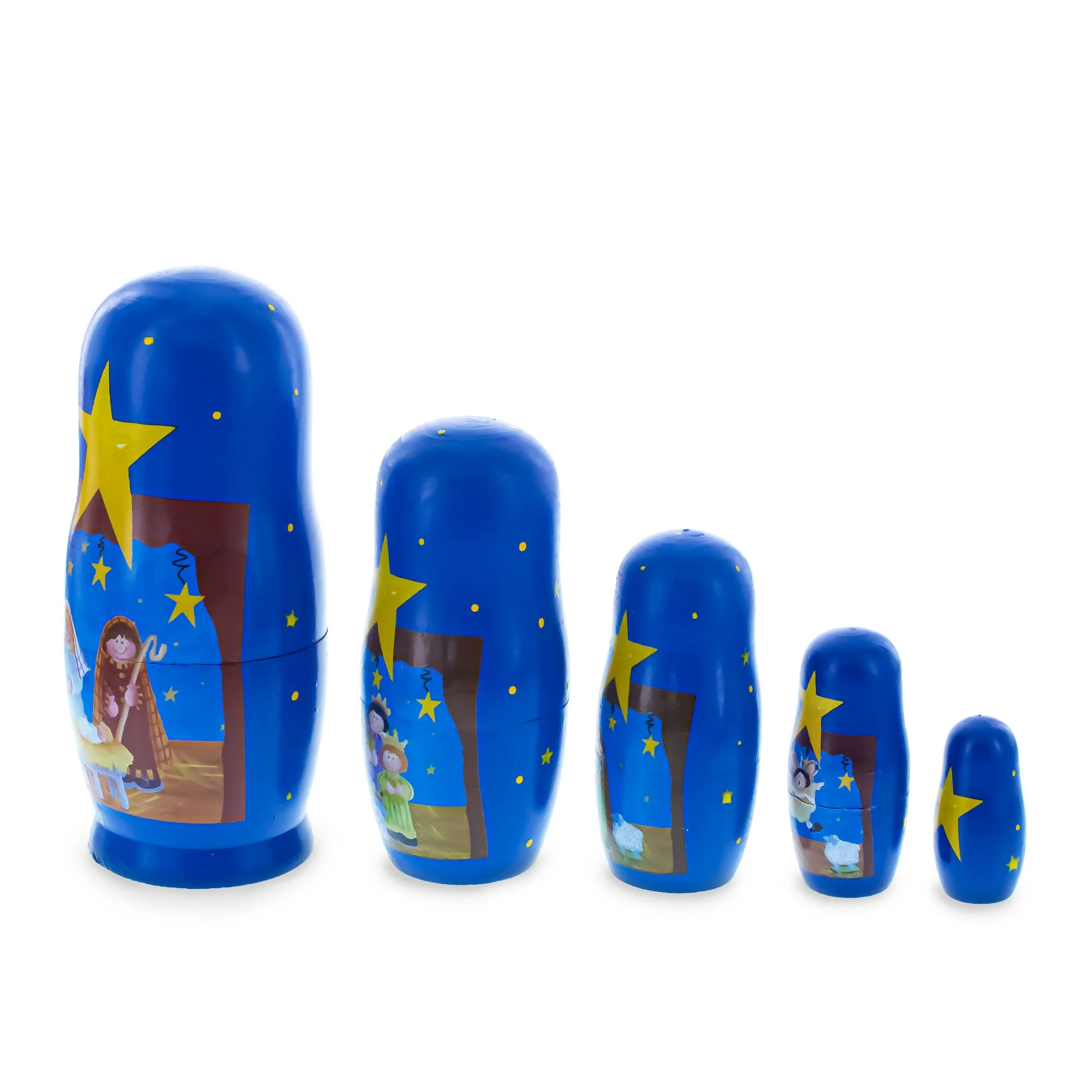 Set of 5 Nativity Scene Set Wooden Nesting Dolls 5.75 Inches - Image 3