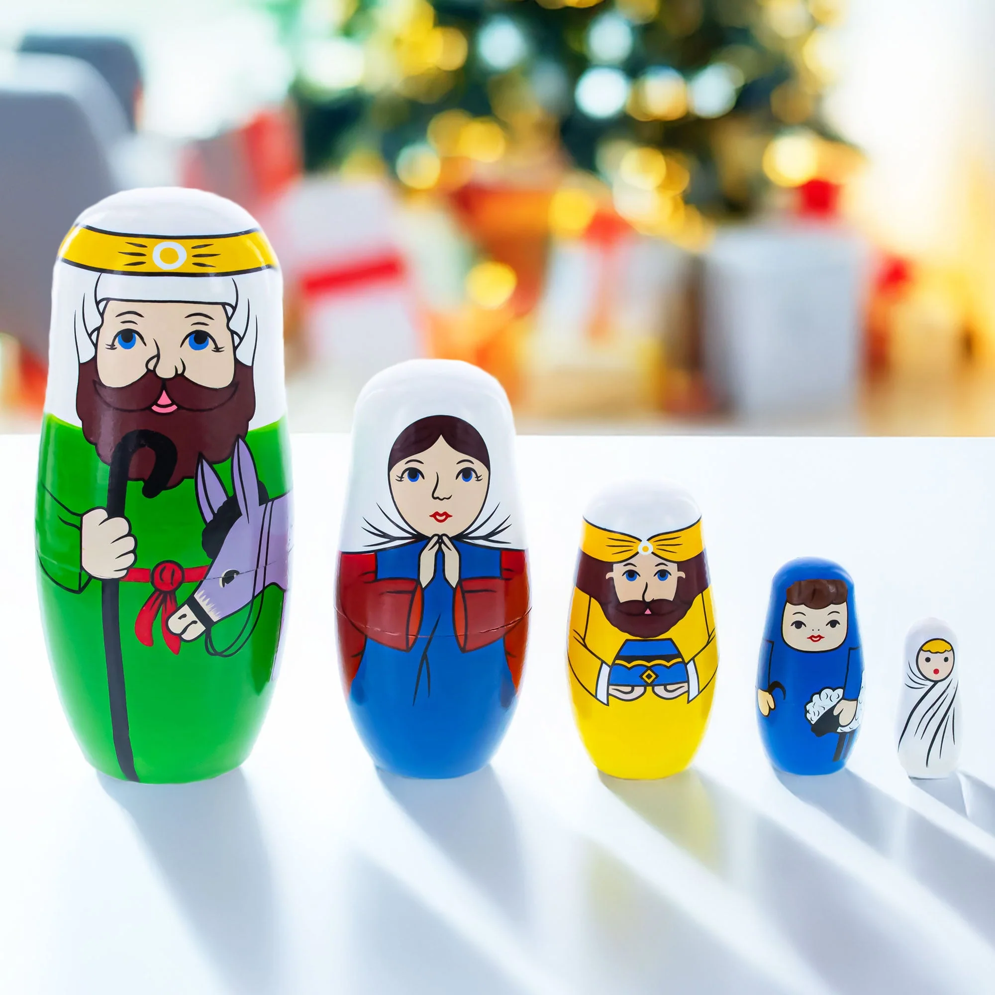 Set of 5 Nativity Scene Wooden Nesting Dolls 5.75 Inches - Image 2