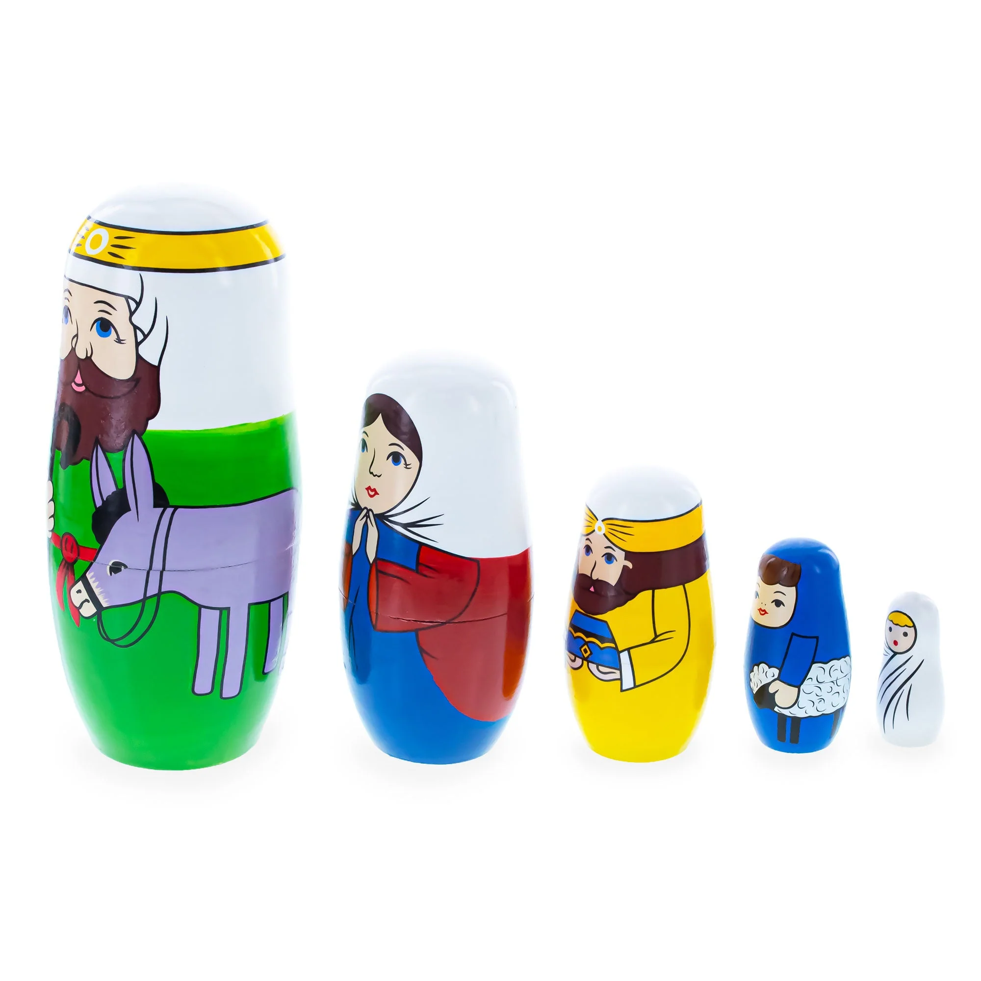 Set of 5 Nativity Scene Wooden Nesting Dolls 5.75 Inches - Image 4