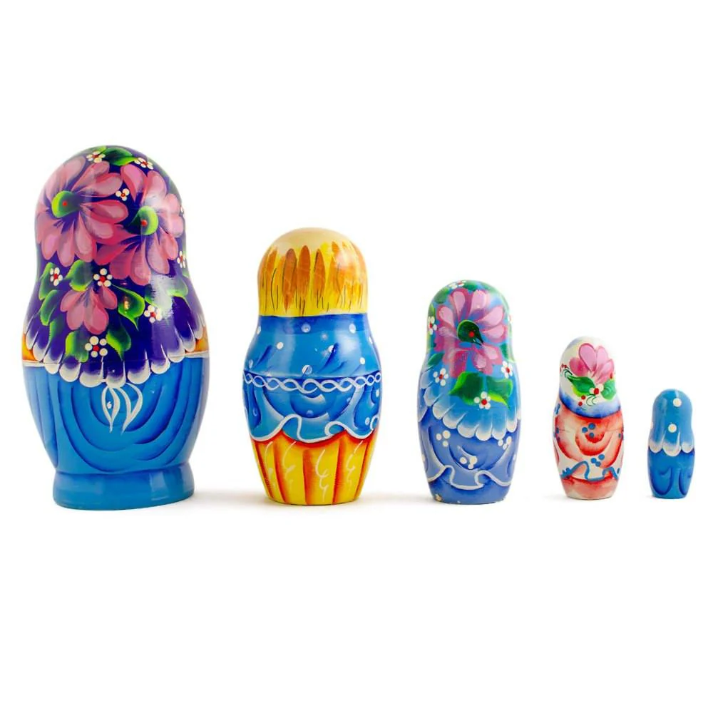 Set of 5 Newborn Baby Wooden Nesting Dolls Matryoshka 6.5 Inches - Image 2