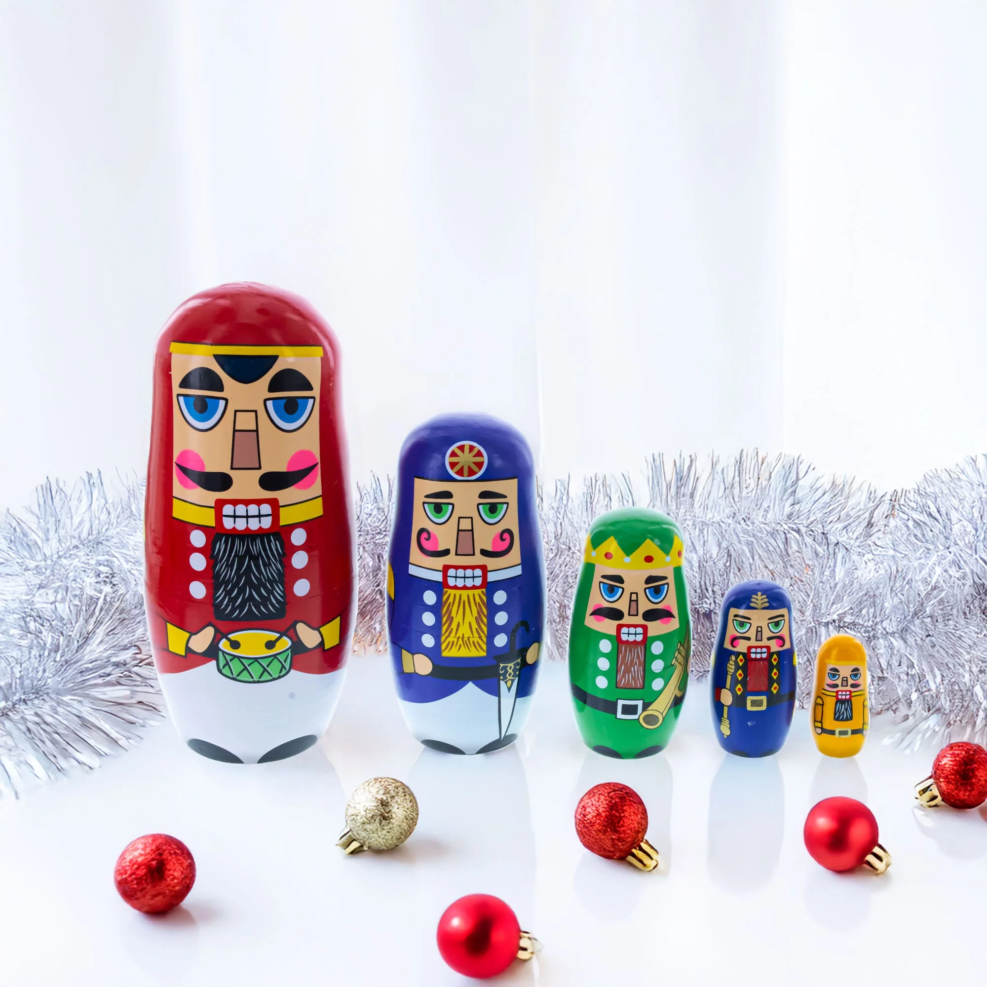 Set of 5 Nutcrackers Wooden Nesting Dolls 5.5 Inches - Image 2