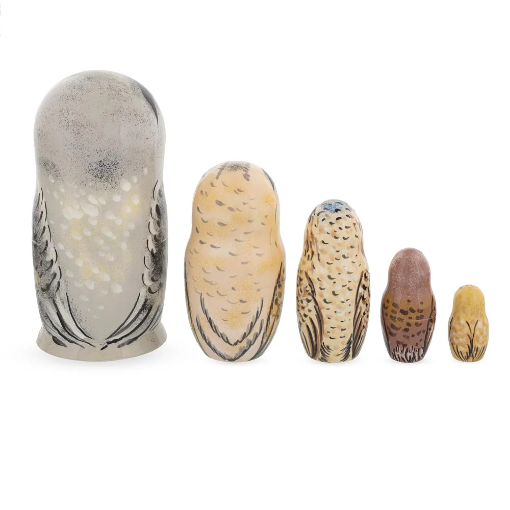 Set of 5 Owls Wooden Nesting Dolls 6 Inches - Image 3