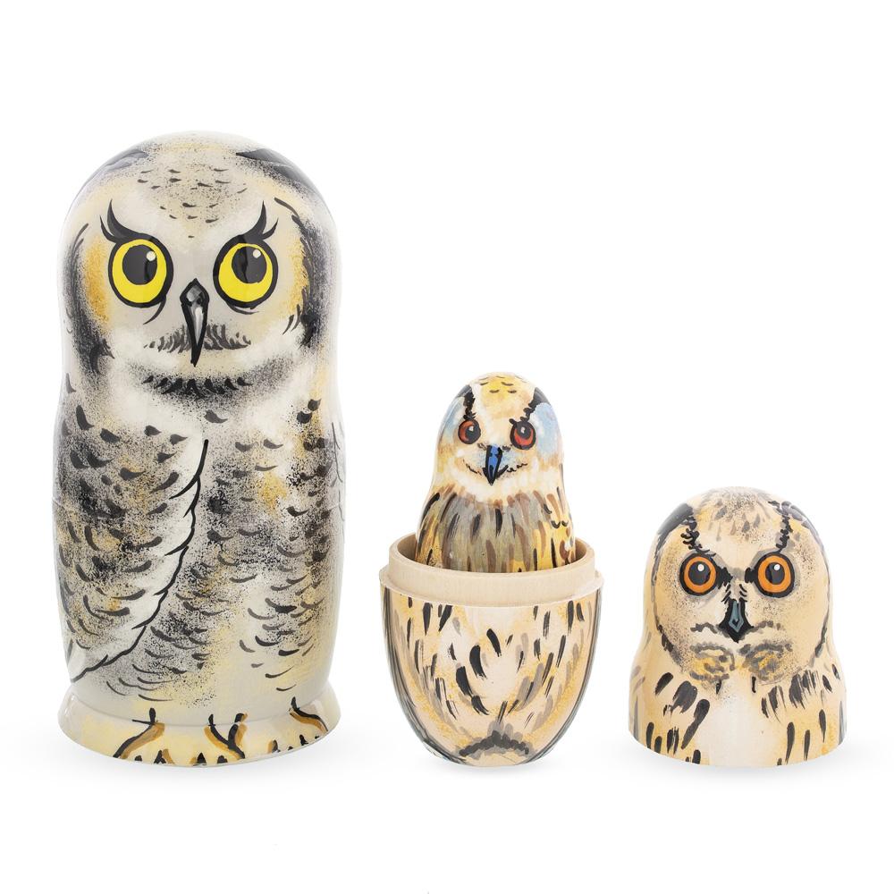Set of 5 Owls Wooden Nesting Dolls 6 Inches - Image 4