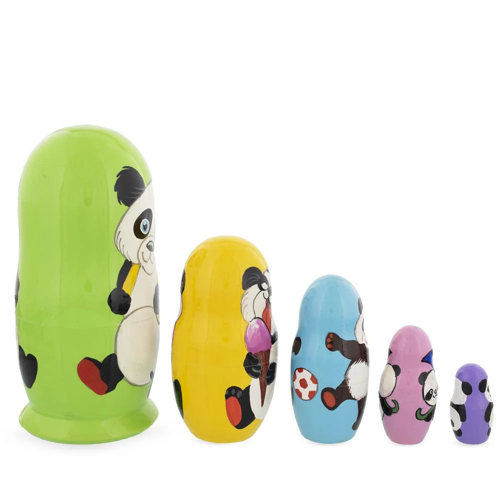 Set of 5 Panda Wooden Nesting Dolls 6 Inches - Image 2
