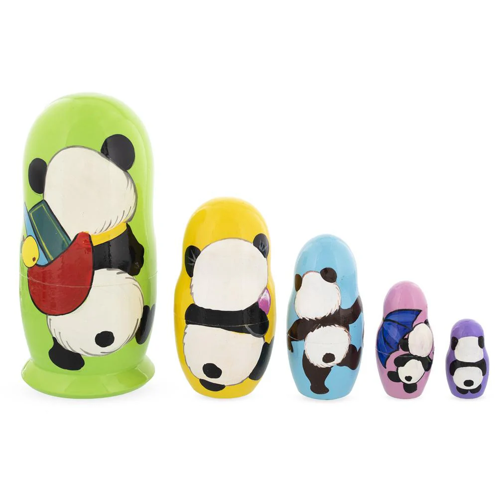 Set of 5 Panda Wooden Nesting Dolls 6 Inches - Image 3
