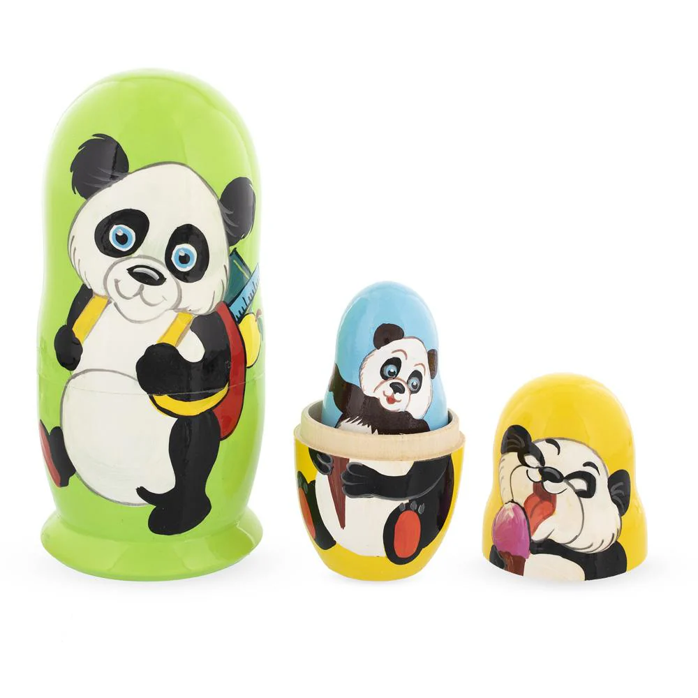 Set of 5 Panda Wooden Nesting Dolls 6 Inches - Image 4