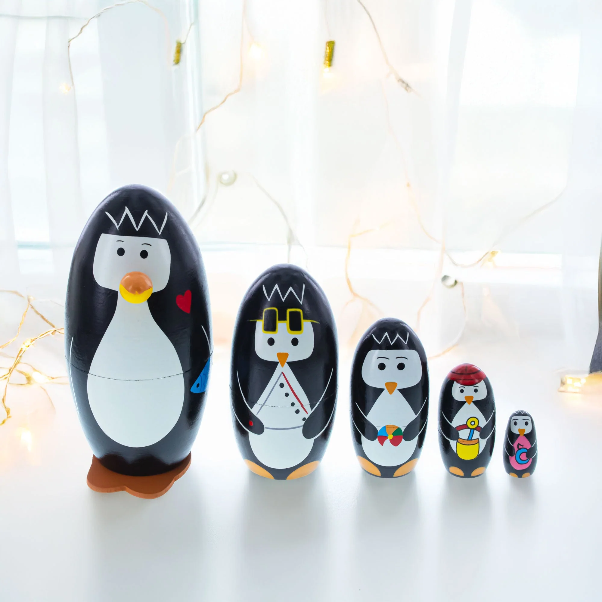 Set of 5 Penguins Wooden Nesting Dolls 5 Inches - Image 2