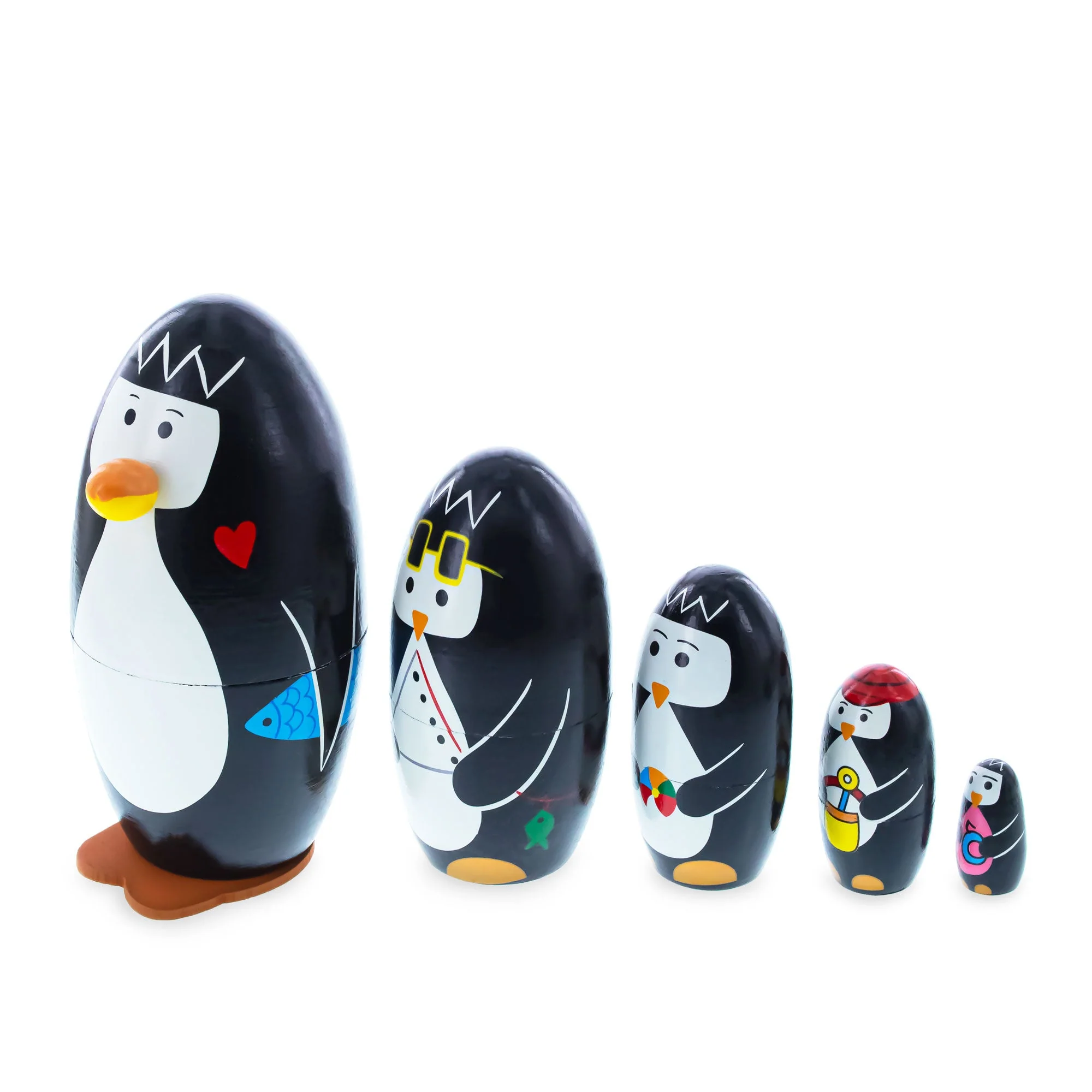 Set of 5 Penguins Wooden Nesting Dolls 5 Inches - Image 3