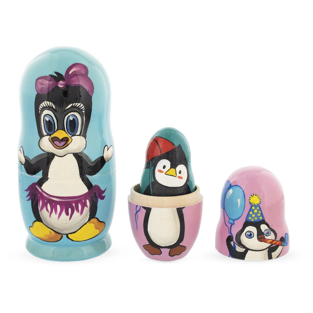 Set of 5 Penguins Wooden Nesting Dolls 6 Inches - Image 4