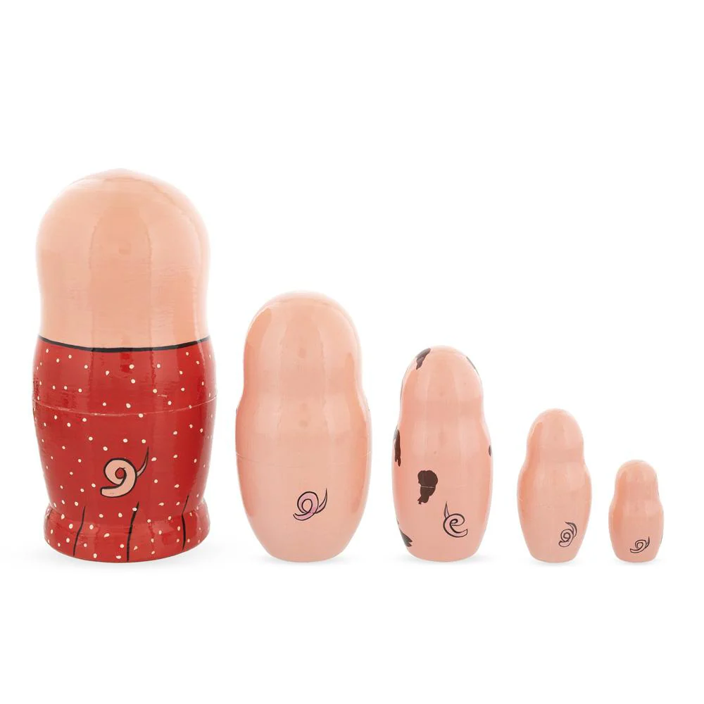 Set of 5 Pigs Celebration Wooden Nesting Dolls 6 Inches - Image 3