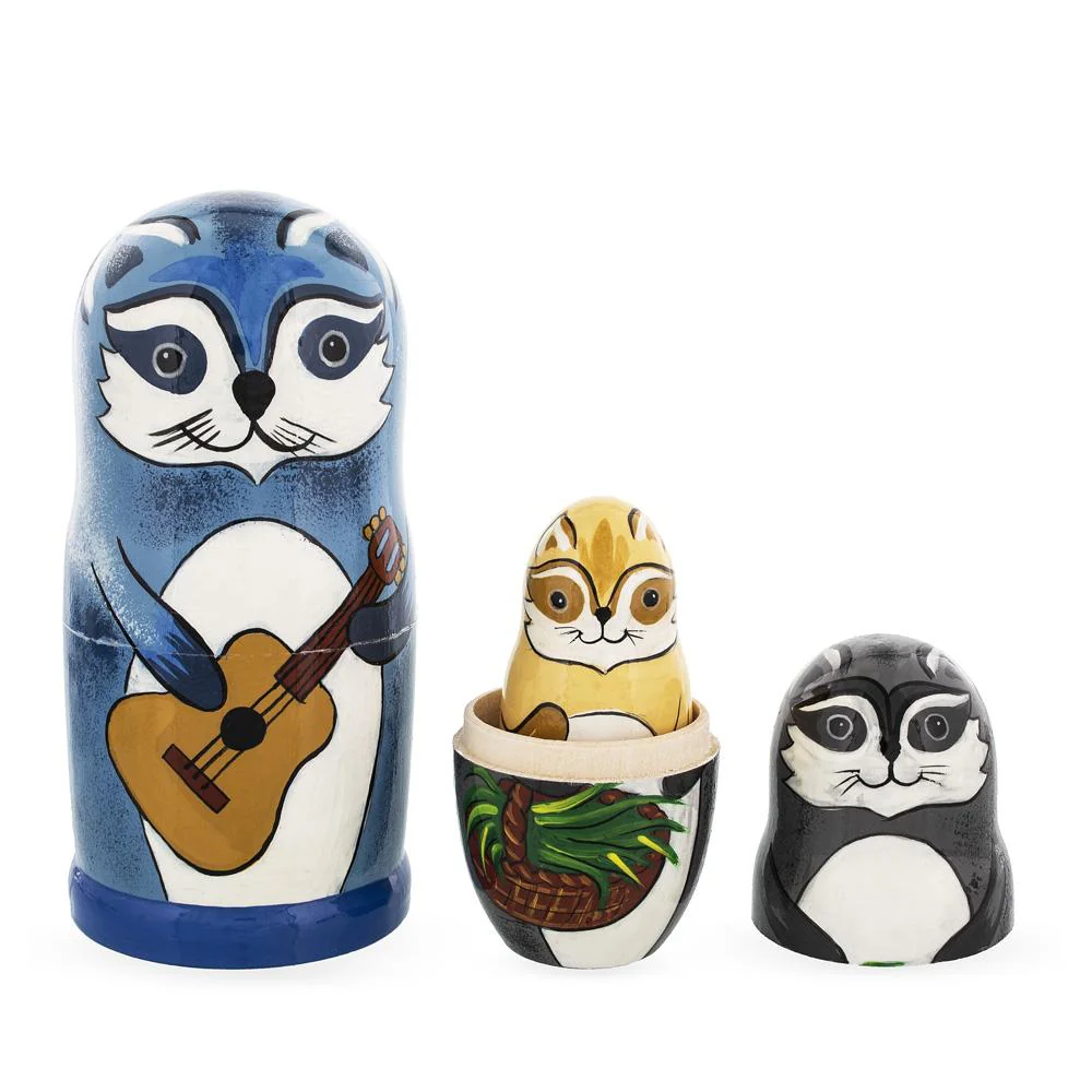 Set of 5 Raccoon Family Wooden Nesting Dolls 6 Inches - Image 4