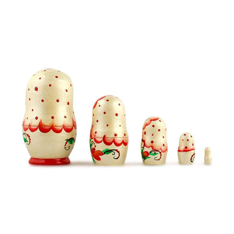 Set of 5 Red Poppy Flowers Dress Wooden Nesting Dolls 3.5 Inches - Image 2