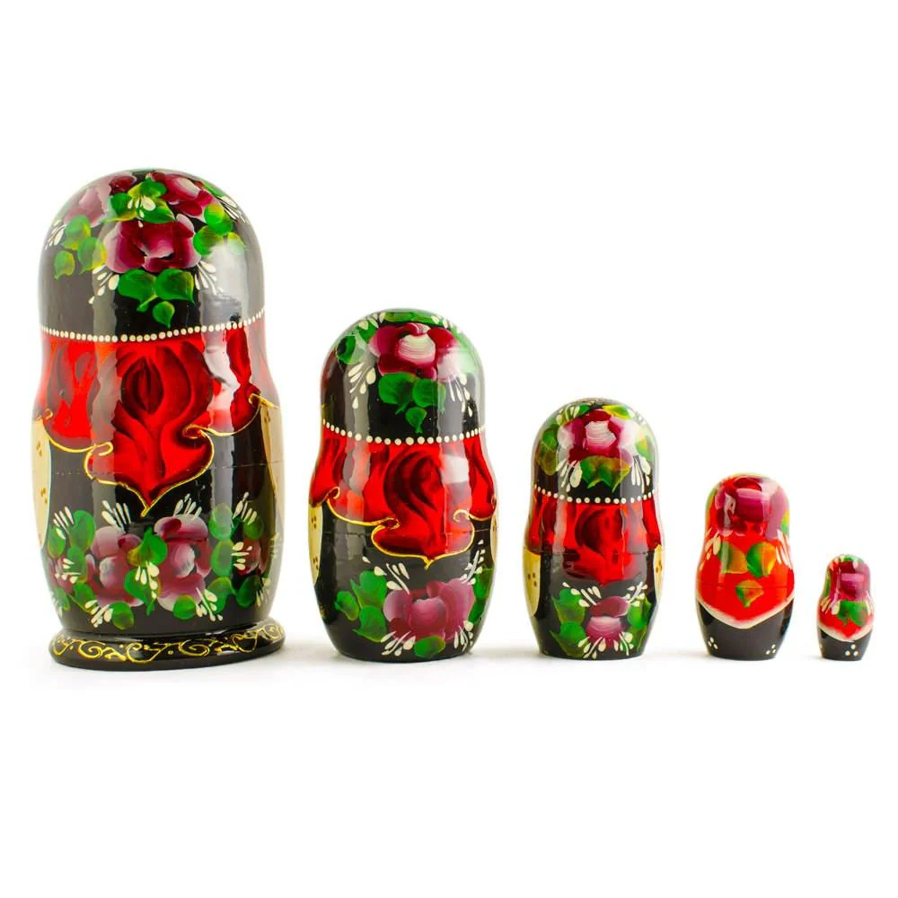 Set of 5 Red Riding Hood Wooden Nesting Dolls Matryoshka 6.5 Inches - Image 2