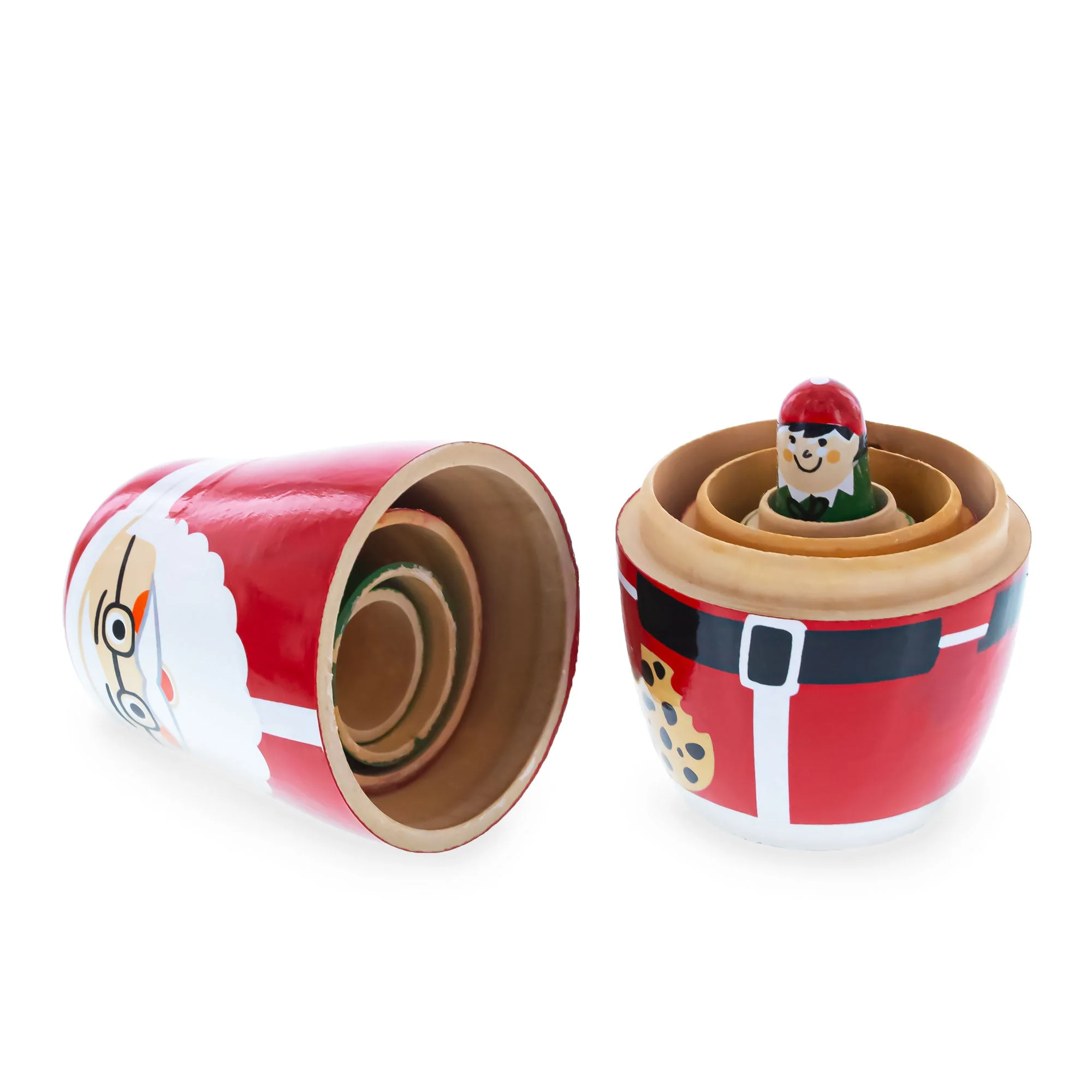 Set of 5 Santa, Mrs. Claus, Elf & Snowman Wooden Nesting Dolls 4.75 Inches - Image 3