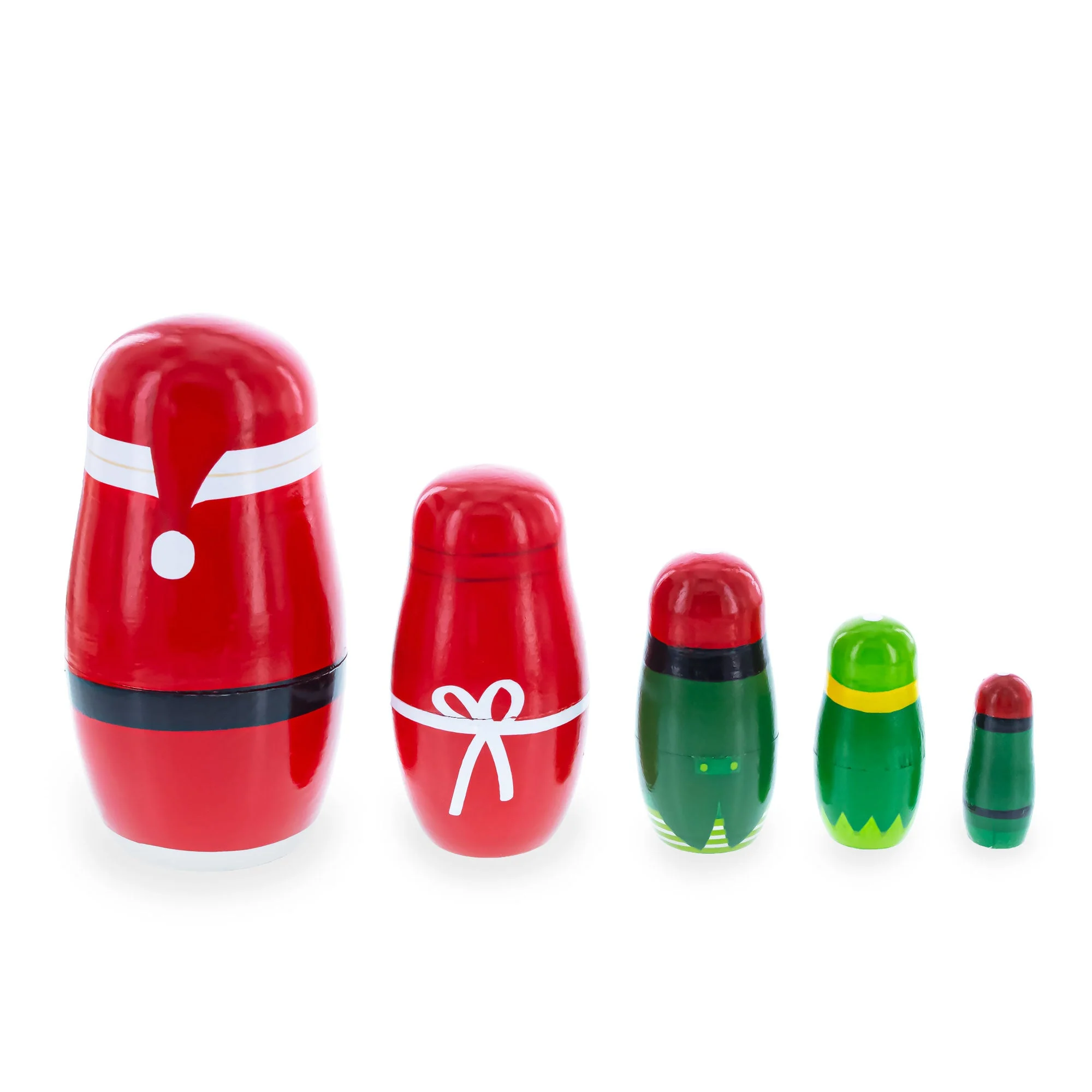 Set of 5 Santa, Mrs. Claus, Elf & Snowman Wooden Nesting Dolls 4.75 Inches - Image 5